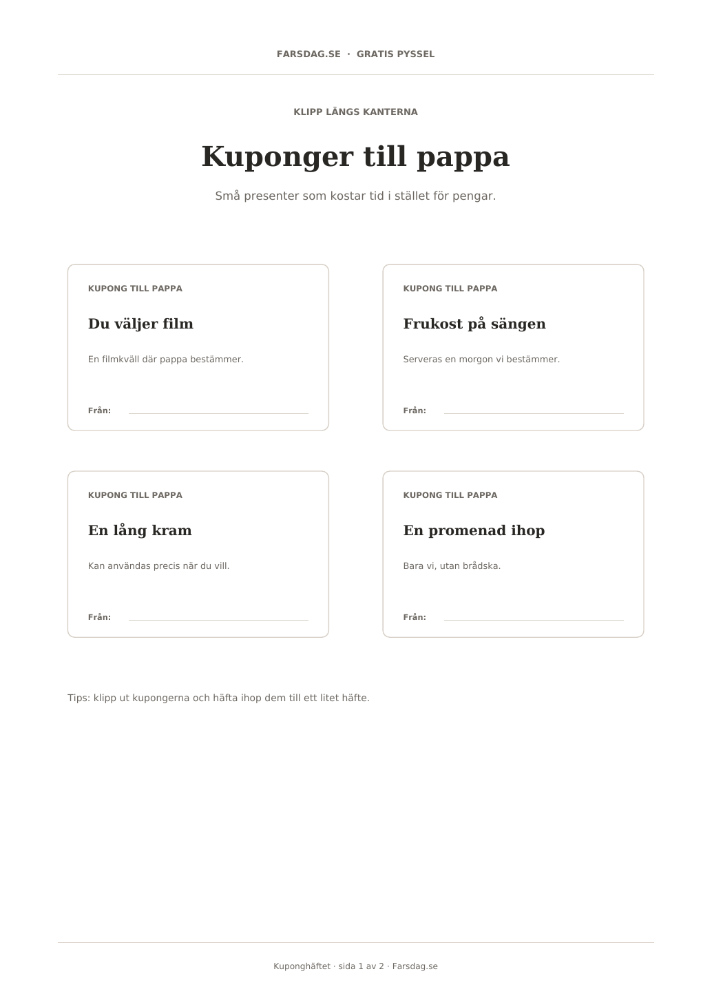 Förhandsvisning av kuponghäftet till pappa