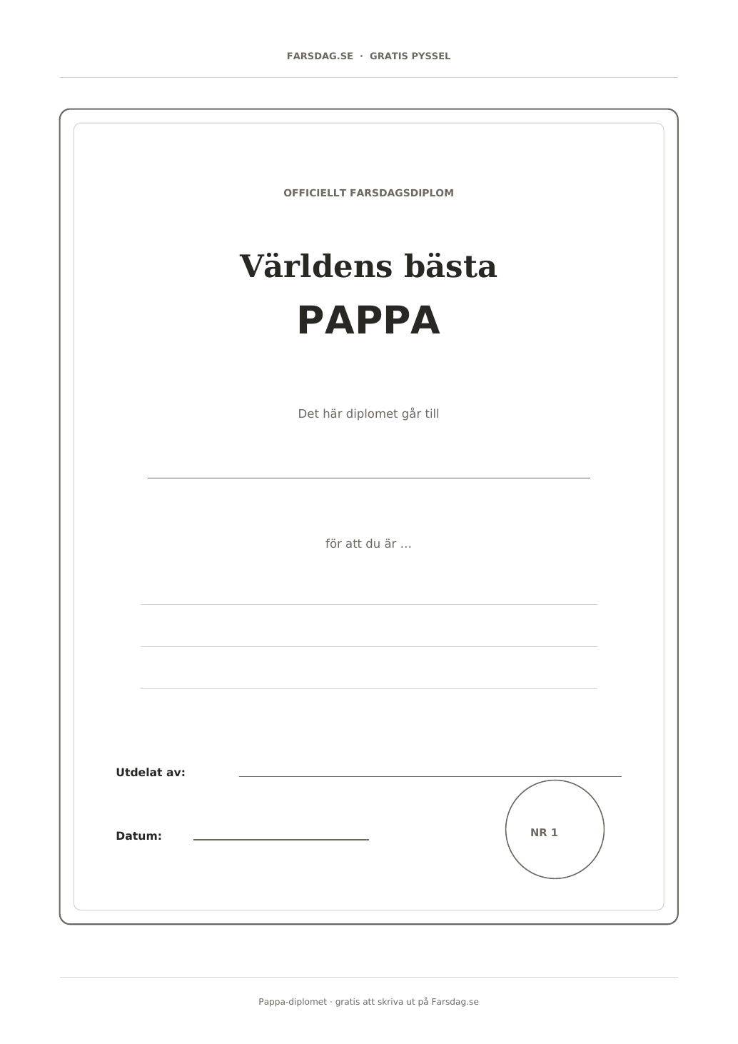 Förhandsvisning av Världens bästa pappa-diplomet